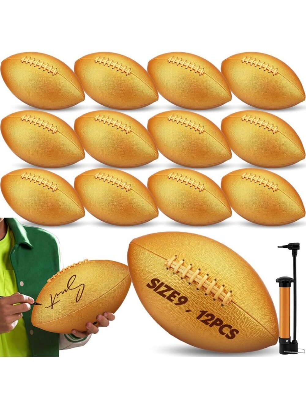 12 Pcs Gold Autograph Footballs Set | Collectible Sports Memorabilia, Gift Idea